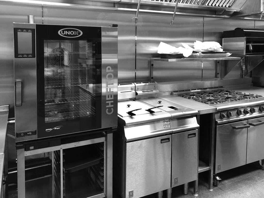 Commercial kitchen at The Sun Inn pub and restaurant